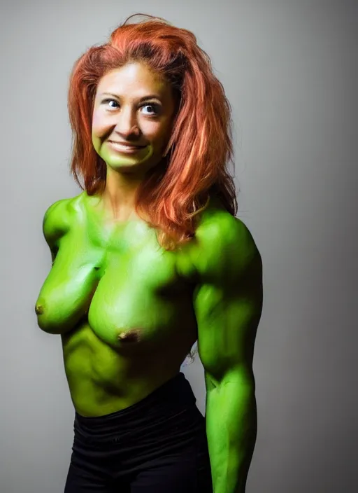 Image similar to A full portrait photo of real-life women hulk, f/22, 35mm, 2700K, lighting, perfect faces, award winning photography.