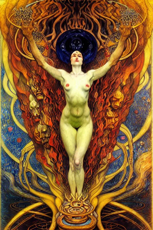 Image similar to Divine Chaos Engine by Karol Bak, Jean Delville, William Blake, Gustav Klimt, and Vincent Van Gogh, symbolist, visionary