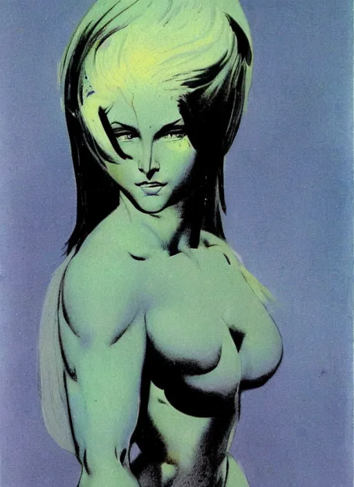 Prompt: portrait of angelic female guardian, vibrant hair, strong line, vibrant color, beautiful! coherent! by frank frazetta, high contrast, minimalism