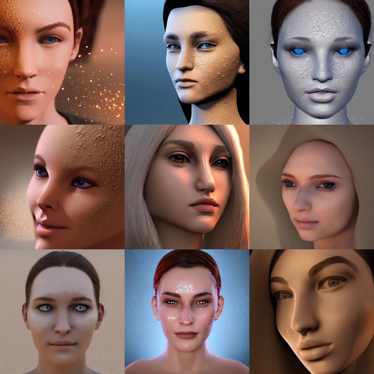 Prompt: sand particles forming a female face shape effect particle dynamics render art unreal engine