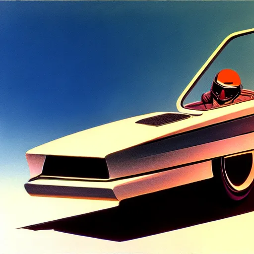 Image similar to concept art of a tiny being driven, painted by syd mead, high quality