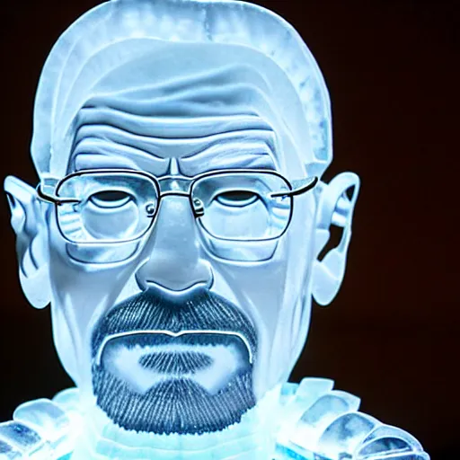 Prompt: still of an ice sculpture of walter white