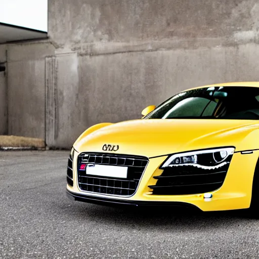 Prompt: a photo of a Audi r 8 made of gold, 8k