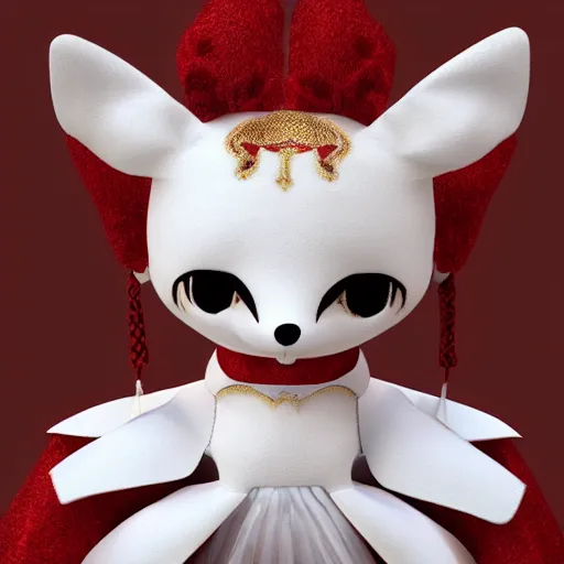 Image similar to cute fumo plush of a fox - masked courtesan girl from the court of her high imperial majesty of the heavens, stylized brdf, vray