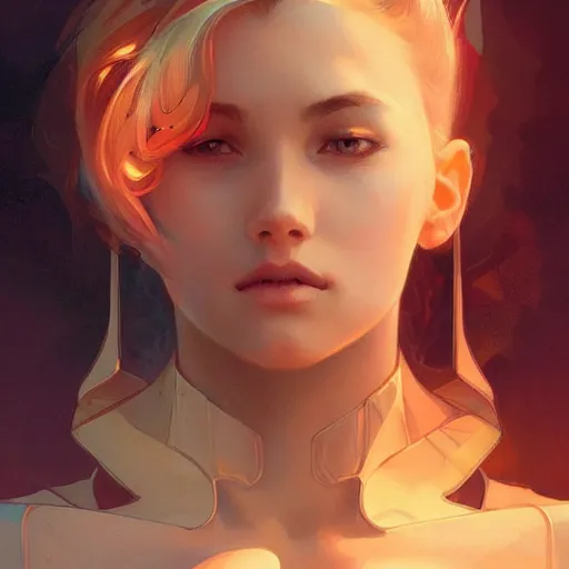 Image similar to surreal beautiful young woman, detailed gorgeous face, sad eyes, vaporwave aesthetic, synthwave , digital painting, artstation, concept art, smooth, sharp focus, illustration, art by artgerm and greg rutkowski and alphonse mucha