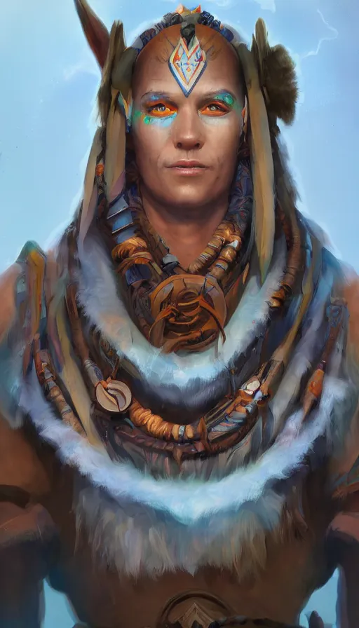 Prompt: portrait of a digital shaman, by blizzard concept artists