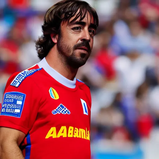 Image similar to fernando alonso wearing atletico de madrid soccer shirt