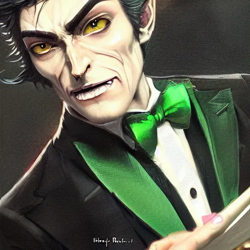 Image similar to a half human half owl creature wearing a green tuxedo suitCharacter design by charlie bowater, ross tran, artgerm, and makoto shinkai, detailed, inked, western comic book art, 2021 award winning painting,digital art,ultra realistic,ultra detailed,art by greg rutkowski,hyperdetailed,photorealistic