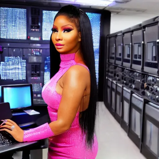 Image similar to Nicki Minaj in a room full of computers