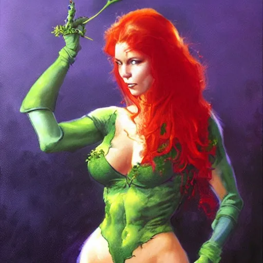 Image similar to poison ivy from batman, painting by Peter Andrew Jones