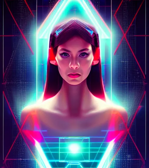 Image similar to symmetry!! latin princess of technology, solid cube of light, hard edges, product render retro - futuristic poster scifi, lasers and neon circuits, beautiful woman latin princess, intricate, elegant, highly detailed, digital painting, artstation, concept art, smooth, sharp focus, illustration, dreamlike, art by artgerm