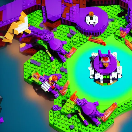 Image similar to screenshot of LEGO Universe maelstrom enemies, purple fire, maelstrom creatures