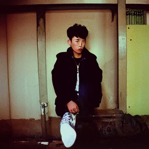 Image similar to A North Korean punk rocker, portrait, by Jamel Shabazz