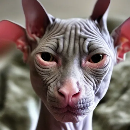 Image similar to a hairless sphynx cat the in uniform of a jgsdf japan ground self - defense force