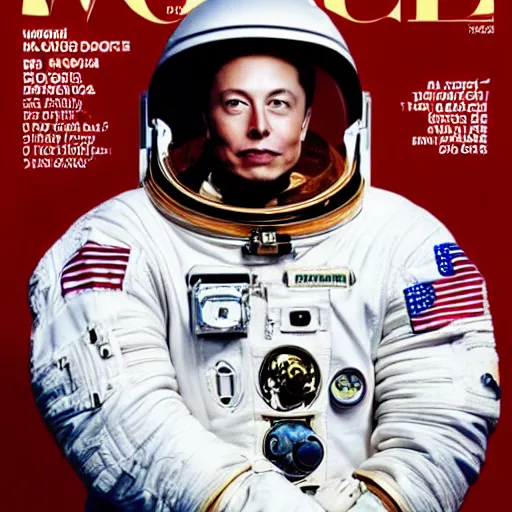 Image similar to a portrait of elon musk as an astronaut in mars, vogue magazine cover, highly detailed