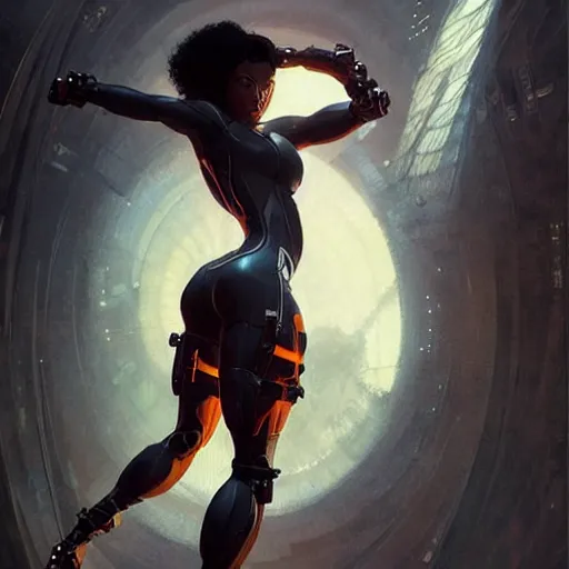 Image similar to cyborg Normani as aeon flux profile picture by Greg Rutkowski, dynamic pose, intricate, futuristic, fantasy, elegant, by Stanley Artgerm Lau, greg rutkowski, thomas kindkade, alphonse mucha, loish, norman Rockwell,