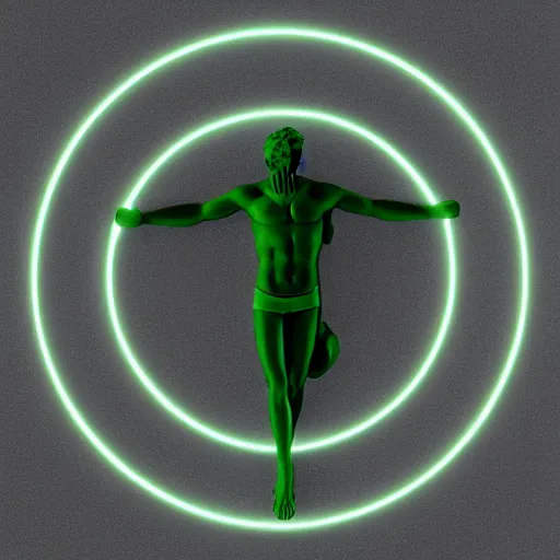 Prompt: a neon ring around a 3 d render of the statue of david, in the style of michelangelo