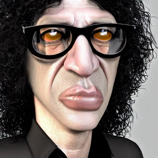 Image similar to The Lovechild of Joey Ramone and Howard Stern, real life, hyperrealistic, ultra realistic, realistic, highly detailed, epic, HD quality, 8k resolution, body and headshot, front facing, front view, headshot and bodyshot, detailed face, very detailed face