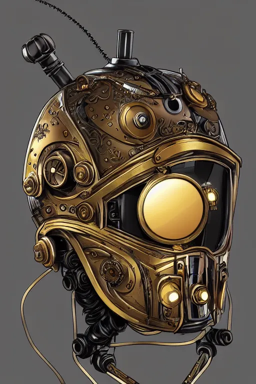 Image similar to steampunk helmet fantasy art mask robot ninja stylized digital illustration sharp focus, elegant intricate digital painting artstation concept art global illumination ray tracing advanced technology chaykin howard and campionpascale and cooke darwyn and davis jack