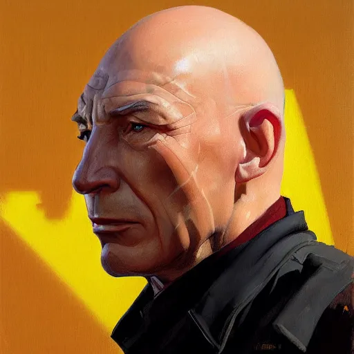 Image similar to greg manchess portrait painting of jean luc picard as overwatch character, medium shot, asymmetrical, profile picture, organic painting, sunny day, matte painting, bold shapes, hard edges, street art, trending on artstation, by huang guangjian, gil elvgren, ruan jia, greg rutkowski, gaston bussiere