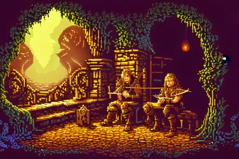 Image similar to the bard's tale, beautiful detailed pixelart by albertov, intricate details, beautiful, dithered gradients, volumetric lighting, cgsociety, artstation, smooth, sharp focus, 2 d illustration, amazing art by dan mumford, old school computer game graphics, crpg, d & d, pixel art