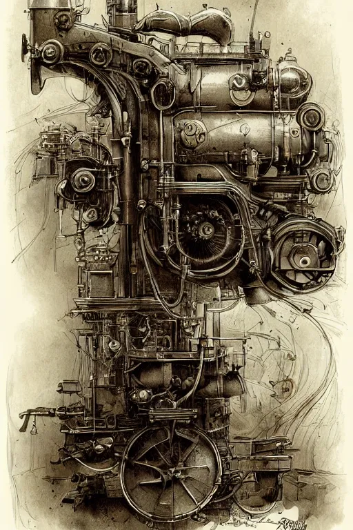 Prompt: steam engine, product illustration, by jean - baptiste monge