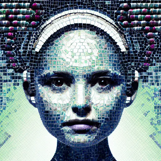 Image similar to mosaic portrait of a beautiful cute girl with robot ears by Saimir Strati, 4k, intricate details, digital, water