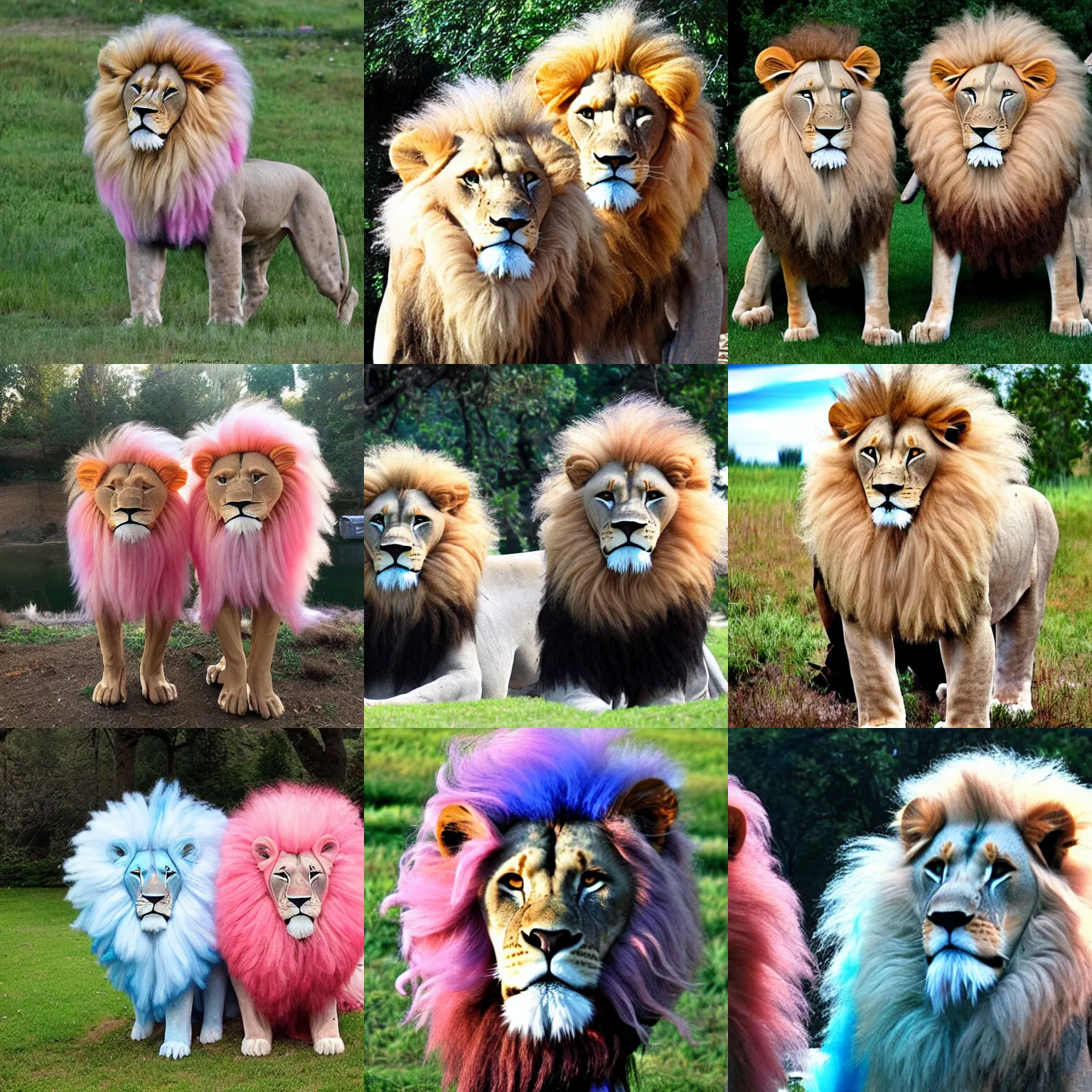 Prompt: lions with cotton candy mane