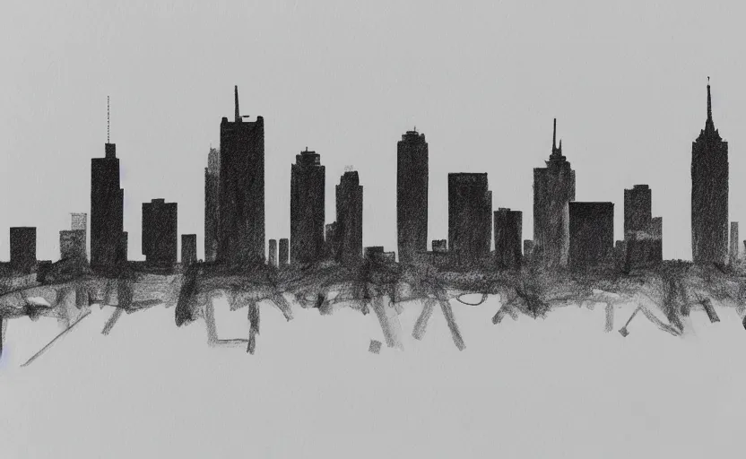 Prompt: minimalist pencil sketch of frankfurt skyline