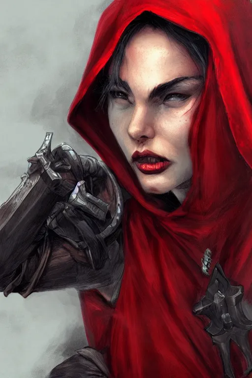 Image similar to thief red riding hood, d & d, fantasy, portrait, highly detailed, headshot, digital painting, trending on artstation, concept art, sharp focus, illustration, in travis charest style