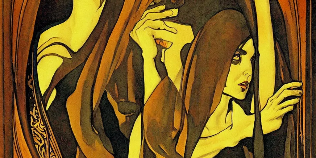 Image similar to An asymmetry still frame of Art Nouveau painting by Richard Corben