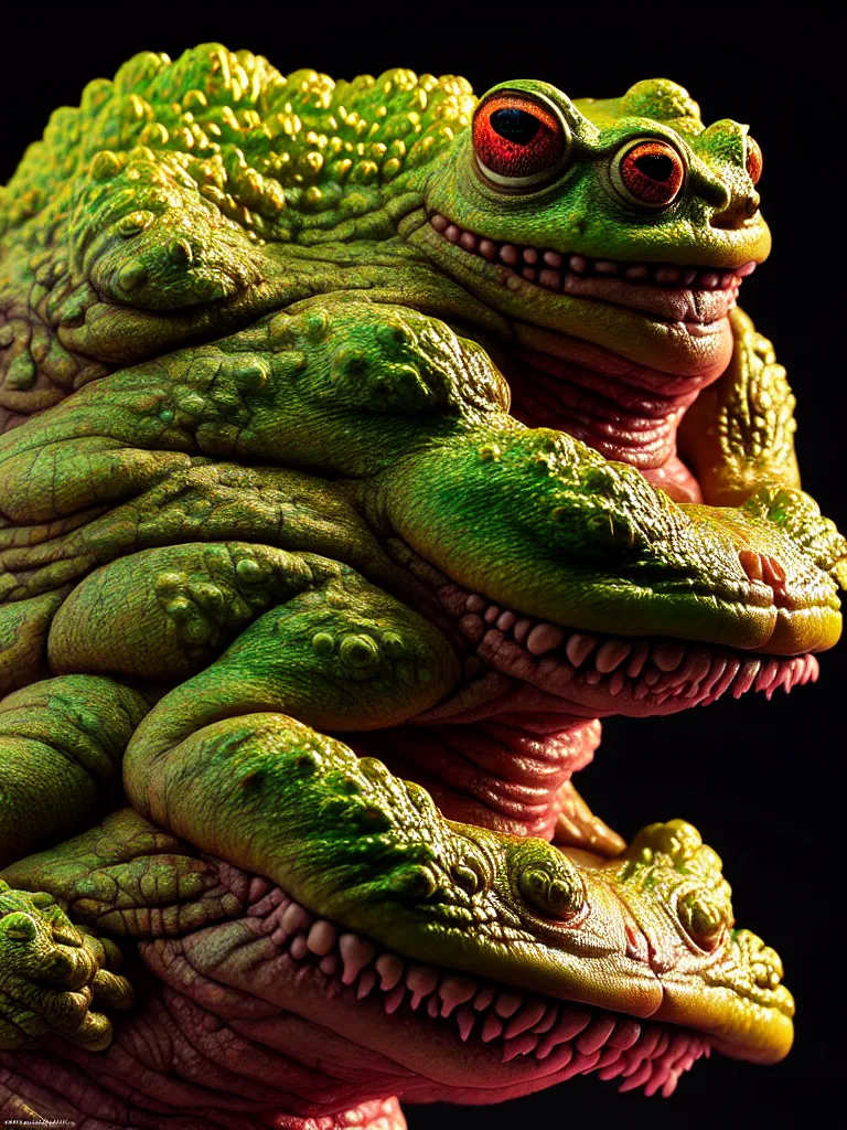 Prompt: hyperrealistic rendering, fat smooth cronenberg flesh monster toad kaiju by donato giancola and greg rutkowski and wayne barlow and zdzisław beksinski, eyeballs, product photography, action figure, sofubi, studio lighting, colored gels, colored background