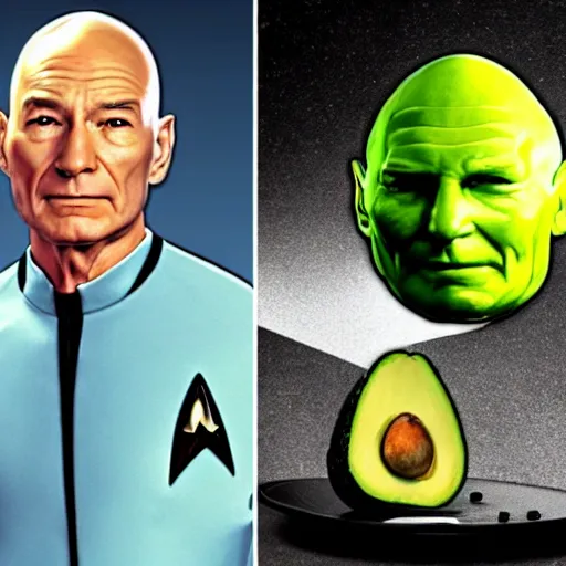 Image similar to an avocado with the face of patrick stewart, captain jean - luc picard in star trek the next generation