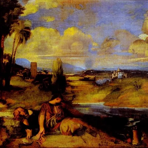 Prompt: missing the bus in the morning, by titian