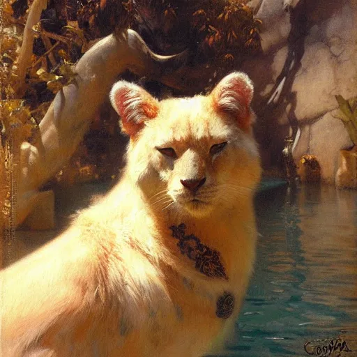 Image similar to a portrait of an animal in the pool. highly detailed painting by gaston bussiere, craig mullins, j. c. leyendecker, furry