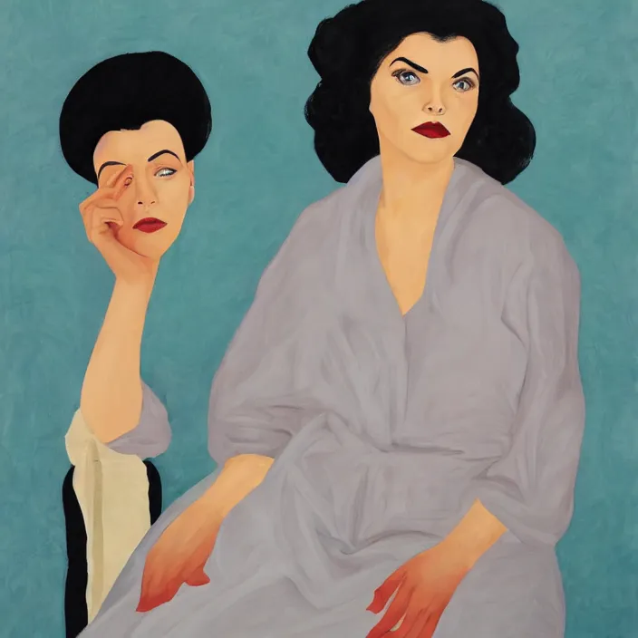 Prompt: a portrait of sherilyn fenn, dramatic, fantastic, dreamy, by amy sherald, by alice neel