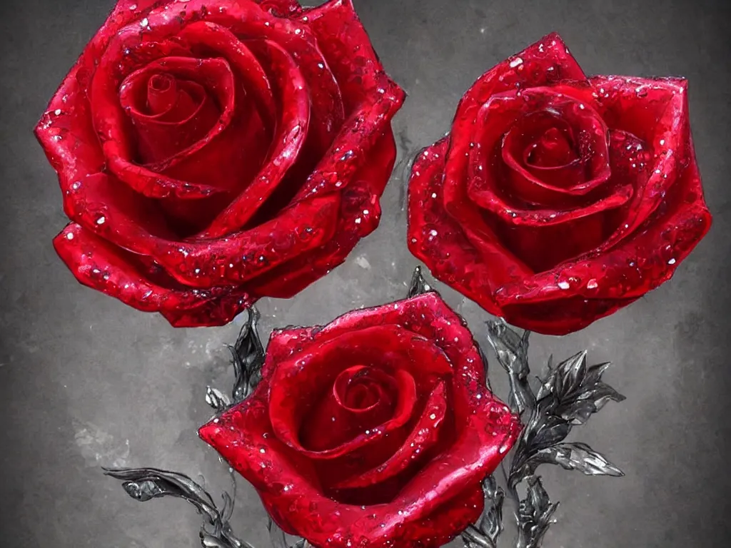 Prompt: in fantasy style, a red crystal rose, so intricate and hyperrealistic, as seen trending on artstation