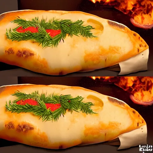 Image similar to al capone as a calzone being turned into a calzone as a calzone but still with the face of al capone being baked in an oven as a calzone, realistic, hyperrealistic, ultra realistic, real, real world, highly detailed, very detailed, extremely detailed, intricate details, 8 k resolution, hd quality