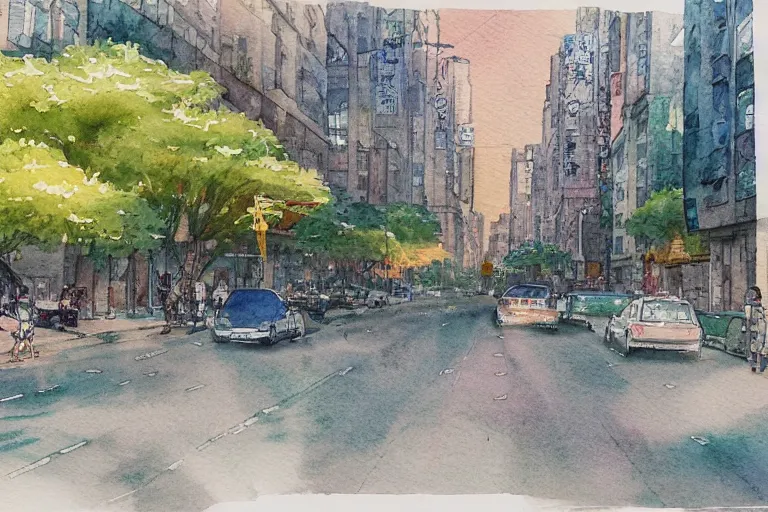 Image similar to nanshan road summer watercolor pen light color on artstation