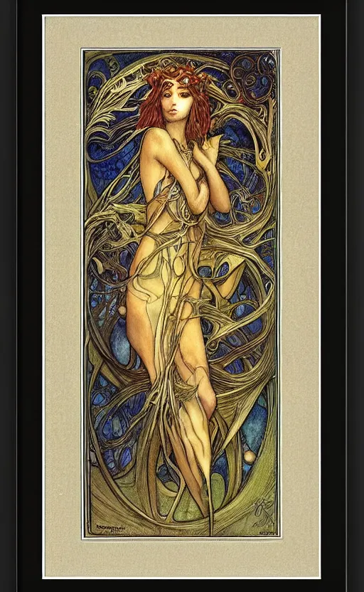 Image similar to art nouveau framed print by brian froud, goddess of autumn