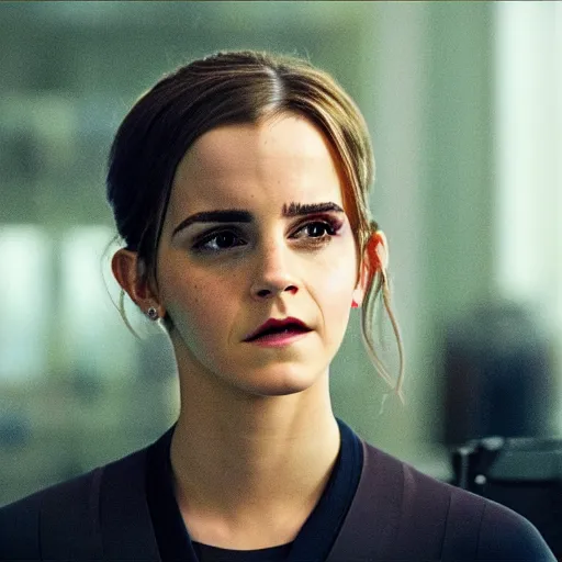 Prompt: Emma Watson wearing modern tech gear, directed by Denis Villeneuve, cinematic, 4k