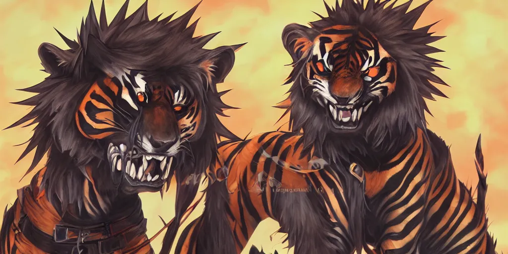 Prompt: goth male tiger with slim slightly muscular build, detailed spiky red hair, detailed fluffy orange fur, black stripes, pointy rounded ears, piercings, spiky choker, crop top with a skull on it, baggy pants, furry, kemono, anthro, 4k