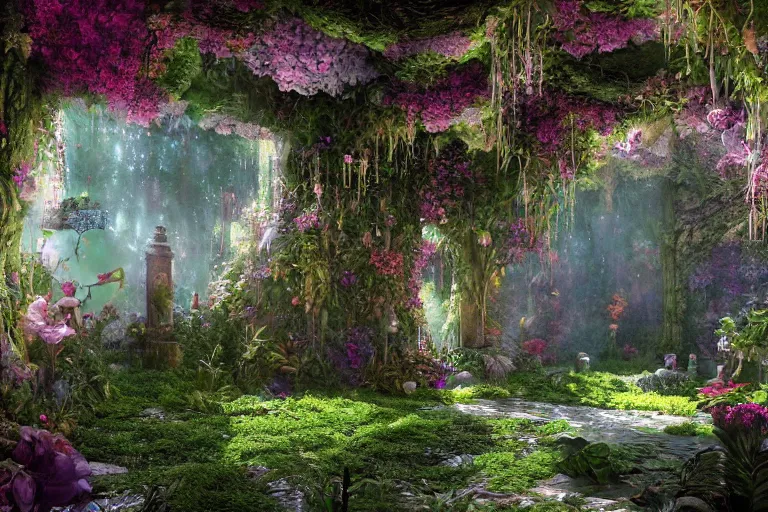 Prompt: ,inside a magical ethereal garden, highly detailed, 4k, HDR, award-winning, artstation, octane render