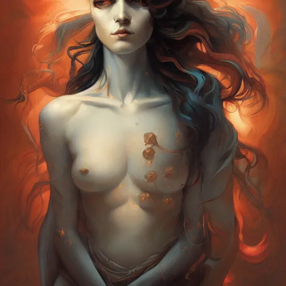 Image similar to a highly detailed beautiful portrait in the style of peter mohrbacher and in the style of jean delville.