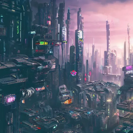 Image similar to cute cat looking down on huge cyberpunk style city, high detail, fantasy art, concept art, 4 k, ultra detail, computer art