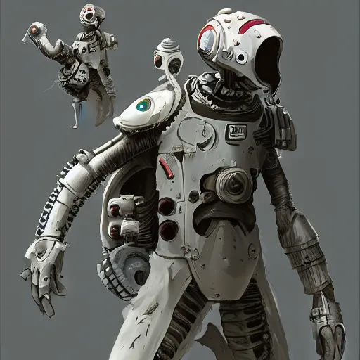 Prompt: a space boy hero in an exoskelton harrd suit character designed by Jean-Baptiste Monge and ashley wood and phil hale and Sergio Toppi, 4K post processing