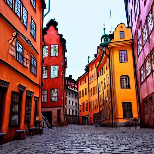 Image similar to stockholm gamla stan, in the style of anime