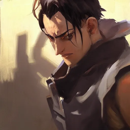 Prompt: greg manchess portrait painting of eren jeager as overwatch character, medium shot, symmetrical, alan yeager ， profile picture, organic painting, sunny day, matte painting, bold shapes, hard edges, street art, trending on artstation, by huang guangjian and gil elvgren and sachin teng