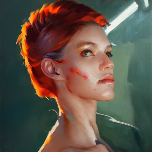 Prompt: Greg Manchess portrait painting of a woman cyborg, medium shot, asymmetrical, profile picture, Organic Painting, sunny day, Matte Painting, bold shapes, hard edges, street art, trending on artstation, by Huang Guangjian and Gil Elvgren and Sachin Teng