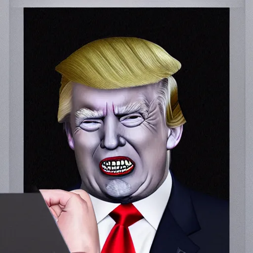 Prompt: “ Donald Trump as a vampire, realistic, digital painting, scary”